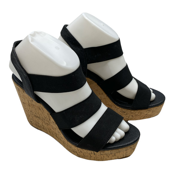 London Rebel Strappy Cork Wedges Size W6 - Picture 1 of 5